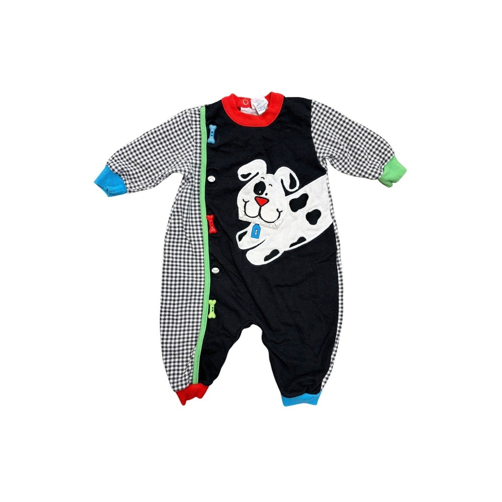 Vintage Buster Brown Baby Puppy Dog Houndstooth Coverall Romper 12M Made in USA